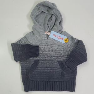 Gray Ombre Long Sleeve Hooded Sweater with Center Pocket